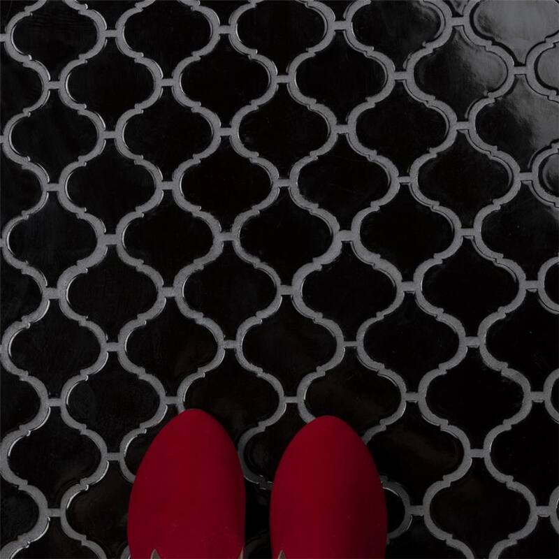 Merola Tile Metro Lantern Glossy Black 9.75" x 10.25" Porcelain Mosaic Tile