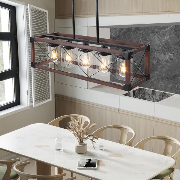 HuixuTe 5-Light Farmhouse Pendant Light - Black, Adjustable Height, Rustic Kitchen Island Lighting