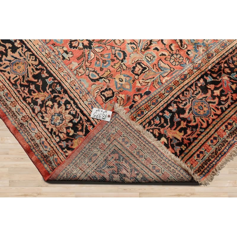 Hand Knotted Mahal Salmon, Black Wool Traditional Oriental Area Rug - 10' 6'' x 13' 3''