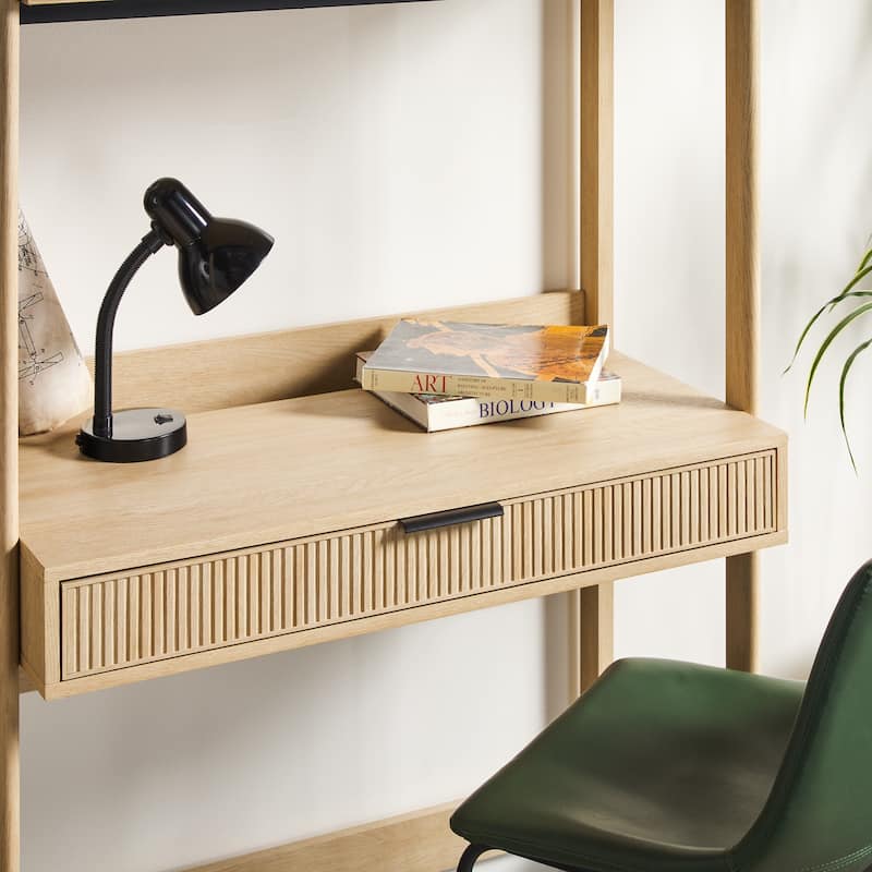 Walker Edison Reeded Desk with Hutch and Outlets