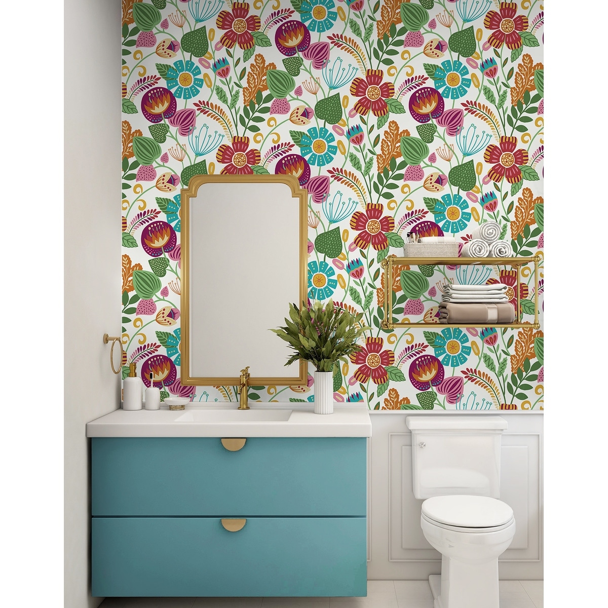 Seabrook Designs Colorful Floral Nonwoven Unpasted Wallpaper - Bed