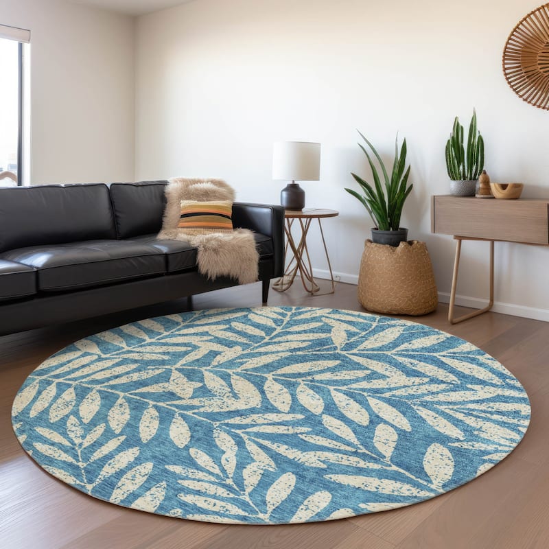 Premium Washable Super Soft Floral Jungle Mayfield Rug - Teal - 8' x 8'