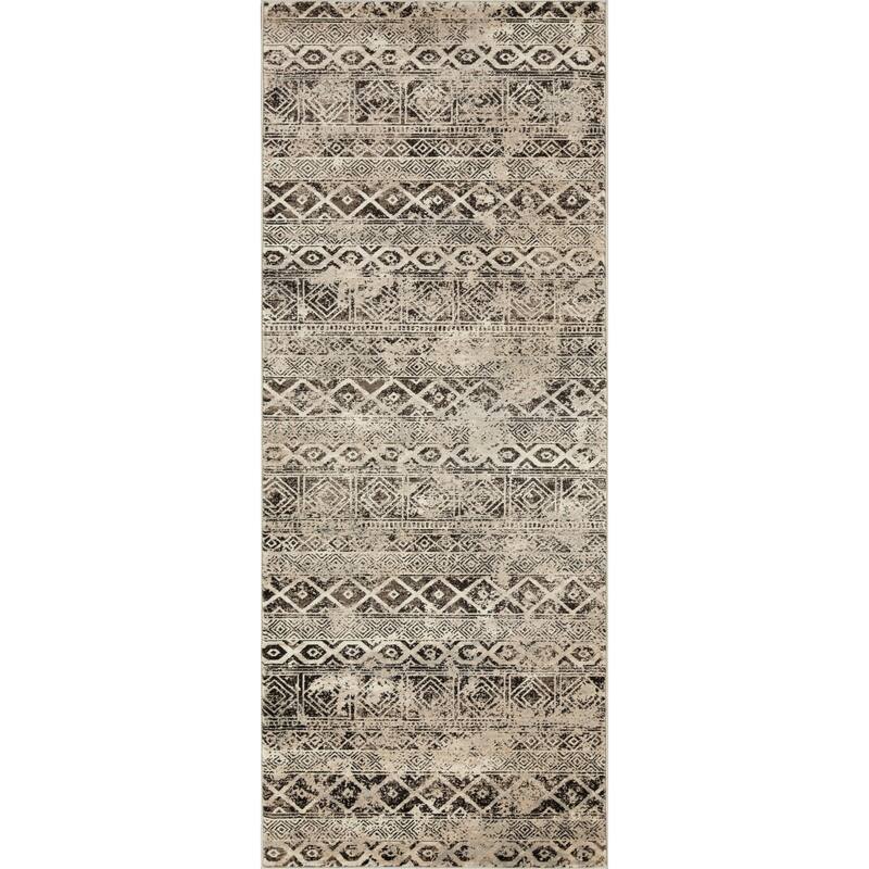 Anila Collection Beige/Café Brown Transitional Tribal Area Rug - 2'5 X 7'8
