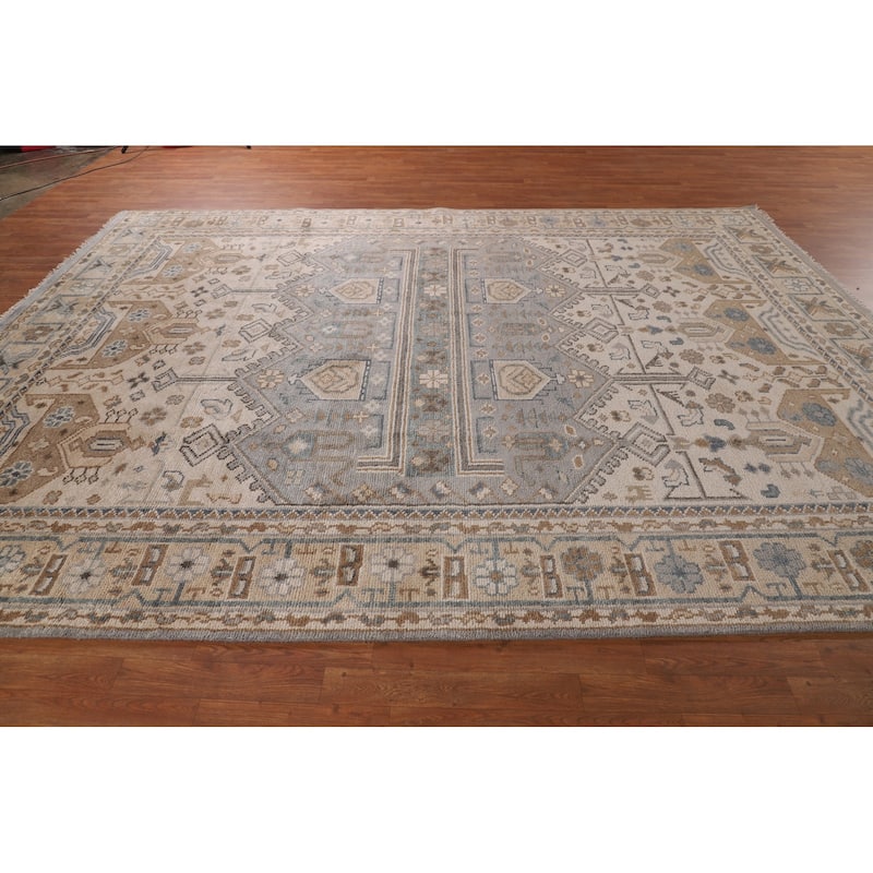 Ivory & Gray Khotan Oriental Area Rug Handmade Wool Carpet - 8'9"x 11'10"