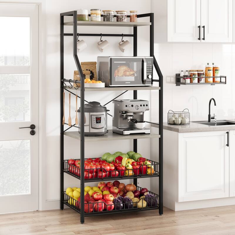 Kitchen Bakers Rack, Microwave Oven Stand with 2 Large Wire Basket