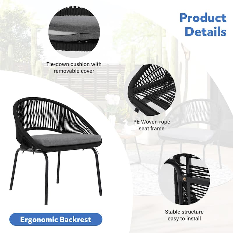 Outdoor 3 Piece Upholstered Wicker Patio Furniture Chair Modern Parlor Set