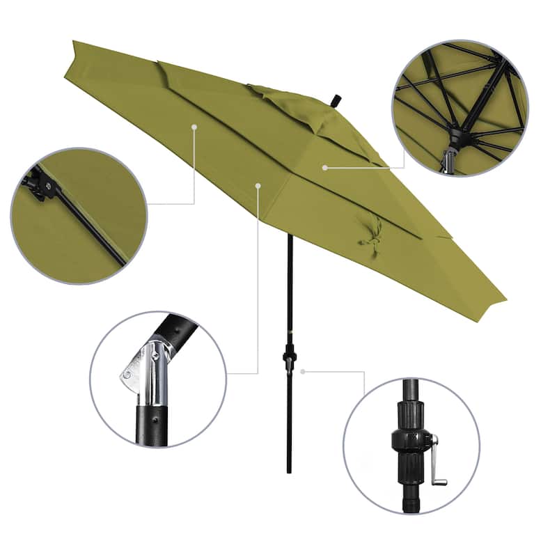 California Umbrella 11' Sun Master Patio Umbrella Black Aluminum Pole Fiberglass Ribs Crank Lift Tilt Sunbrella Pacific Blue