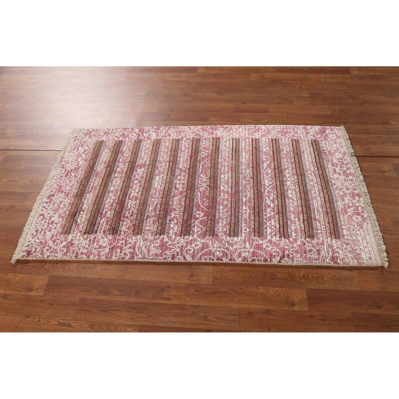Striped Abstract Accent Rug Handmade Modern Wool Carpet - 2'8"x 4'9"