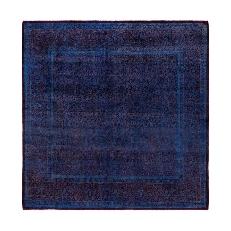 Overdyed One-of-a-Kind Hand-Knotted Square Area Rug - Blue - 5' 10" x 6' 2"