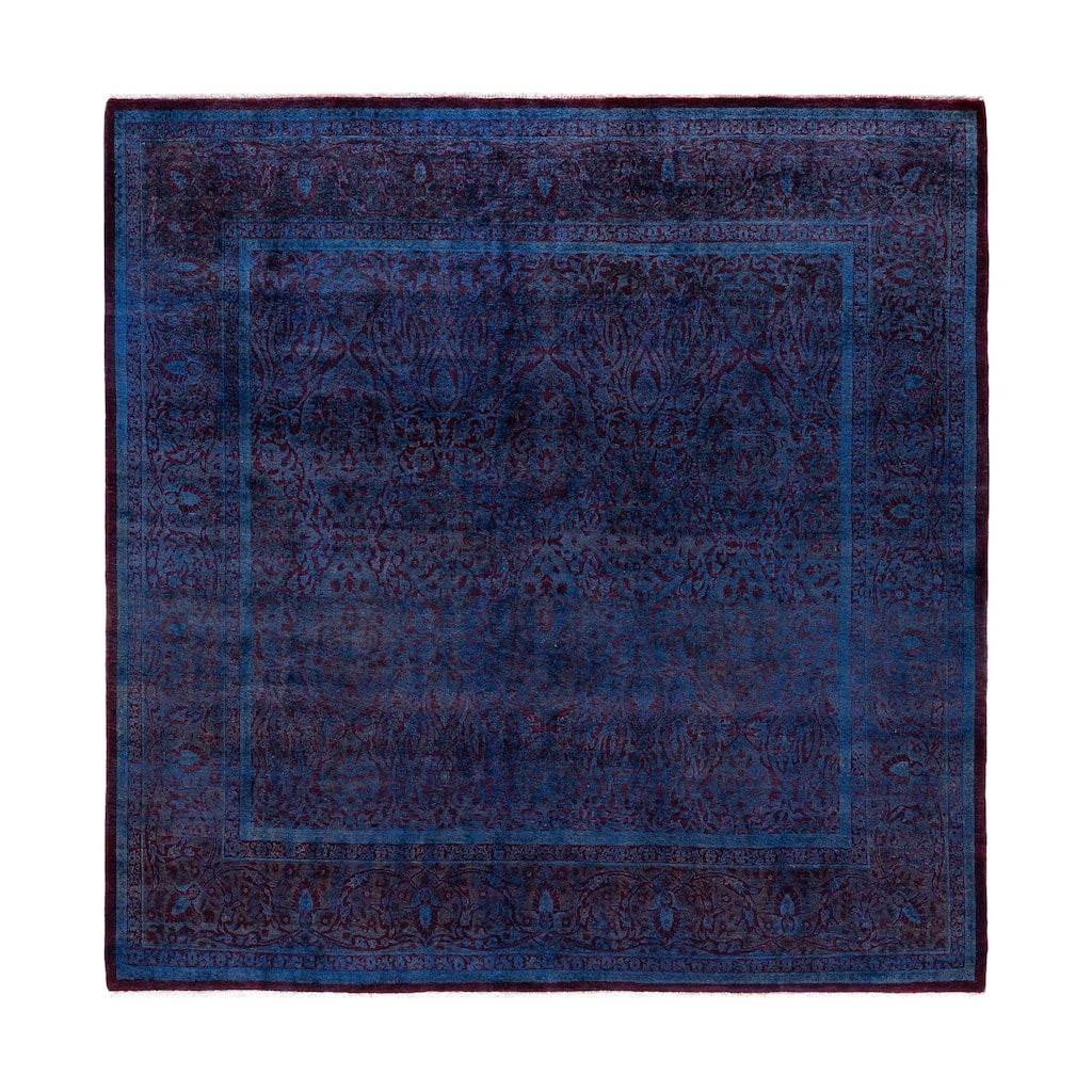 Overdyed One-of-a-Kind Hand-Knotted Square Area Rug - Blue - 5' 10" x 6' 2"