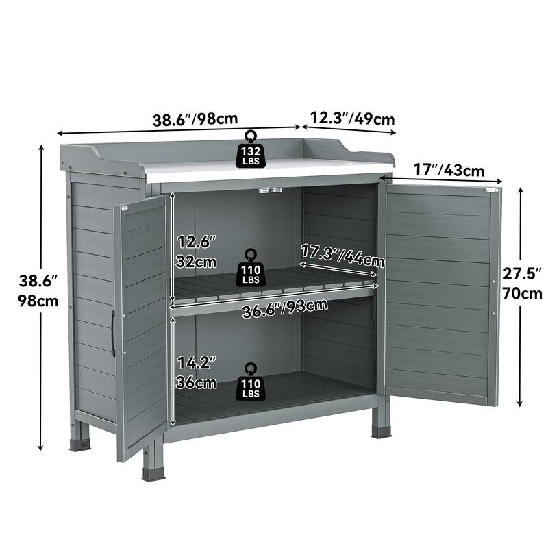 Moasis Outdoor Garden Grey Potting Bench - 38.6"L x 38.6"W x 12.3"H