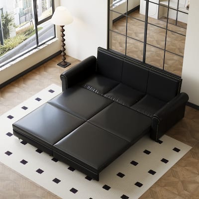 Homy Casa Faux Leather Pull-Out Sofa Bed, 2-in-1 Convert Sleeper Couch