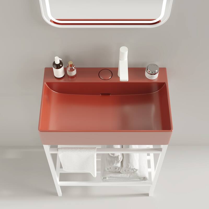 GDFStudio - Lofi Modern 24" Ceramic Basin with Drainer Control Button, Glossy Finish, WITHOUT Cabinet