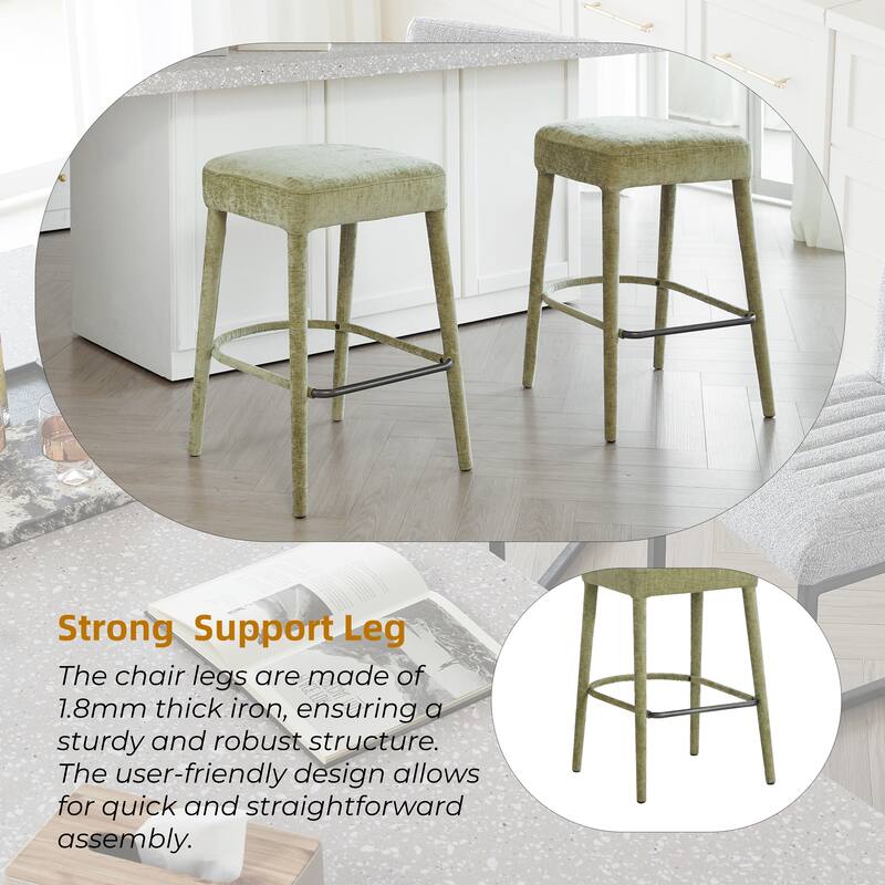 Set of 2 Counter Height Backless Brown Faux Leather Bar Stool - Comfortable Padded Seat with Sturdy Metal Legs