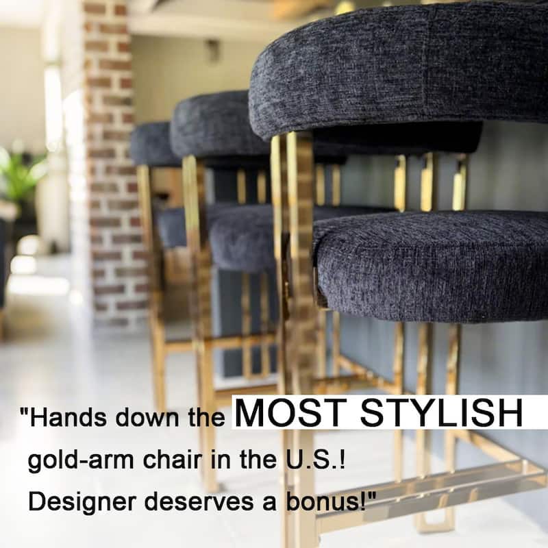25" Seat Height Upholstered Chenille Gold Matel Counter Stool