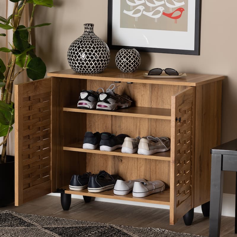 Winda Modern Oak Brown Finished Wood 2-Door Shoe Cabinet