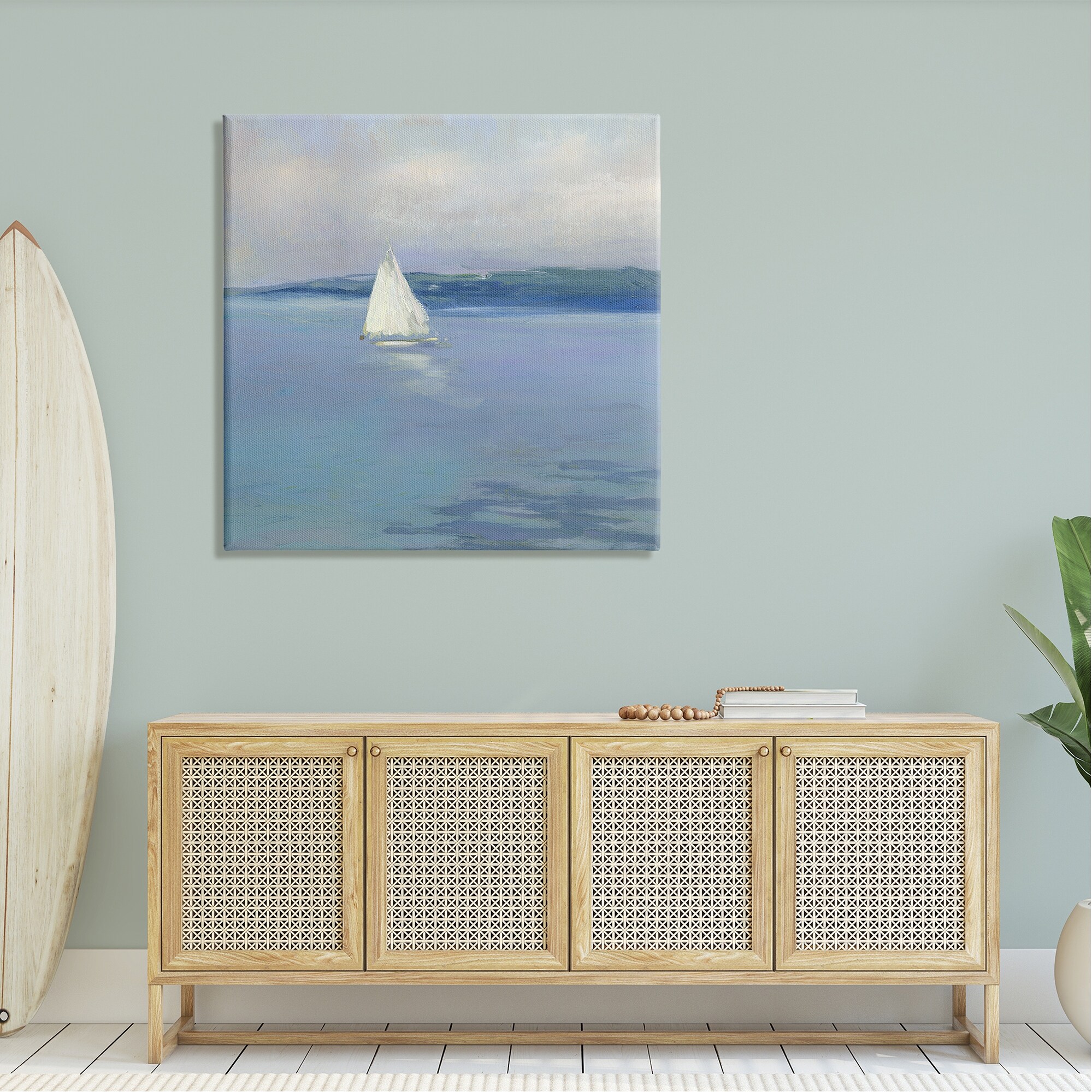 Stupell Serene Sailboat Floating Water Ocean Landscape Painting  Canvas Wall Art-image