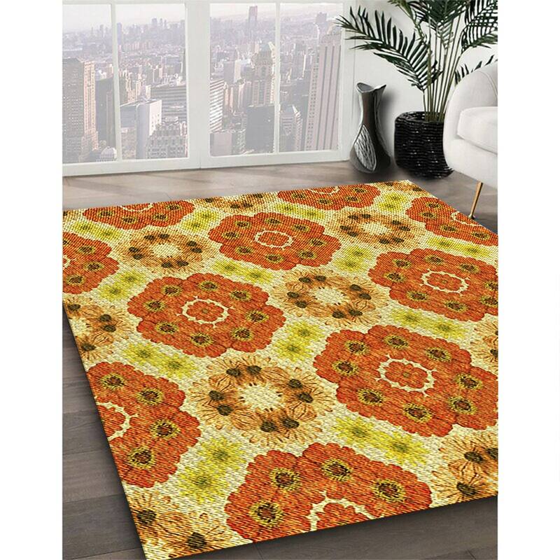 Ahgly Company Machine Washable Transitional Orange Red Orange Area Rugs