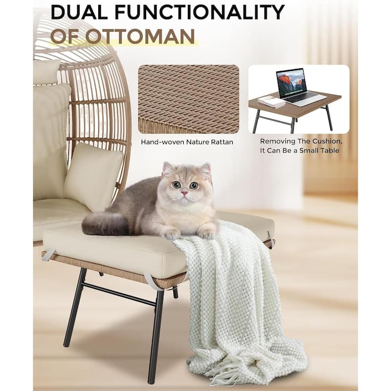 Wicker Egg Chair Set with Ottoman