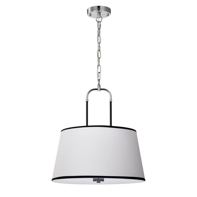 Taro 3-light Black and Chrome Finish Chandelier Ceiling Light with White Shade - Black-Chrome