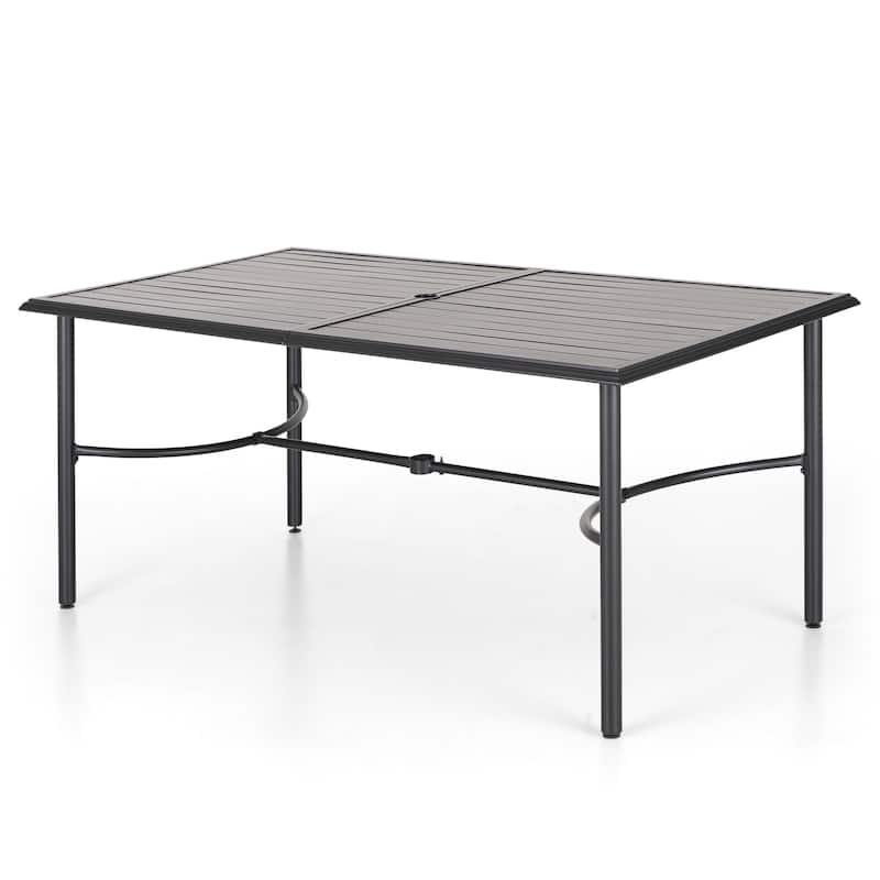 MAISON ARTS Rectangle Metal Patio Outdoor Dining Table with Umbrella Hole