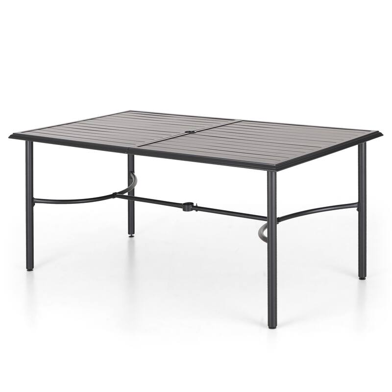 MAISON ARTS Metal Patio Dining Table Black Rectangular Outdoor Table with Steel Slat Top