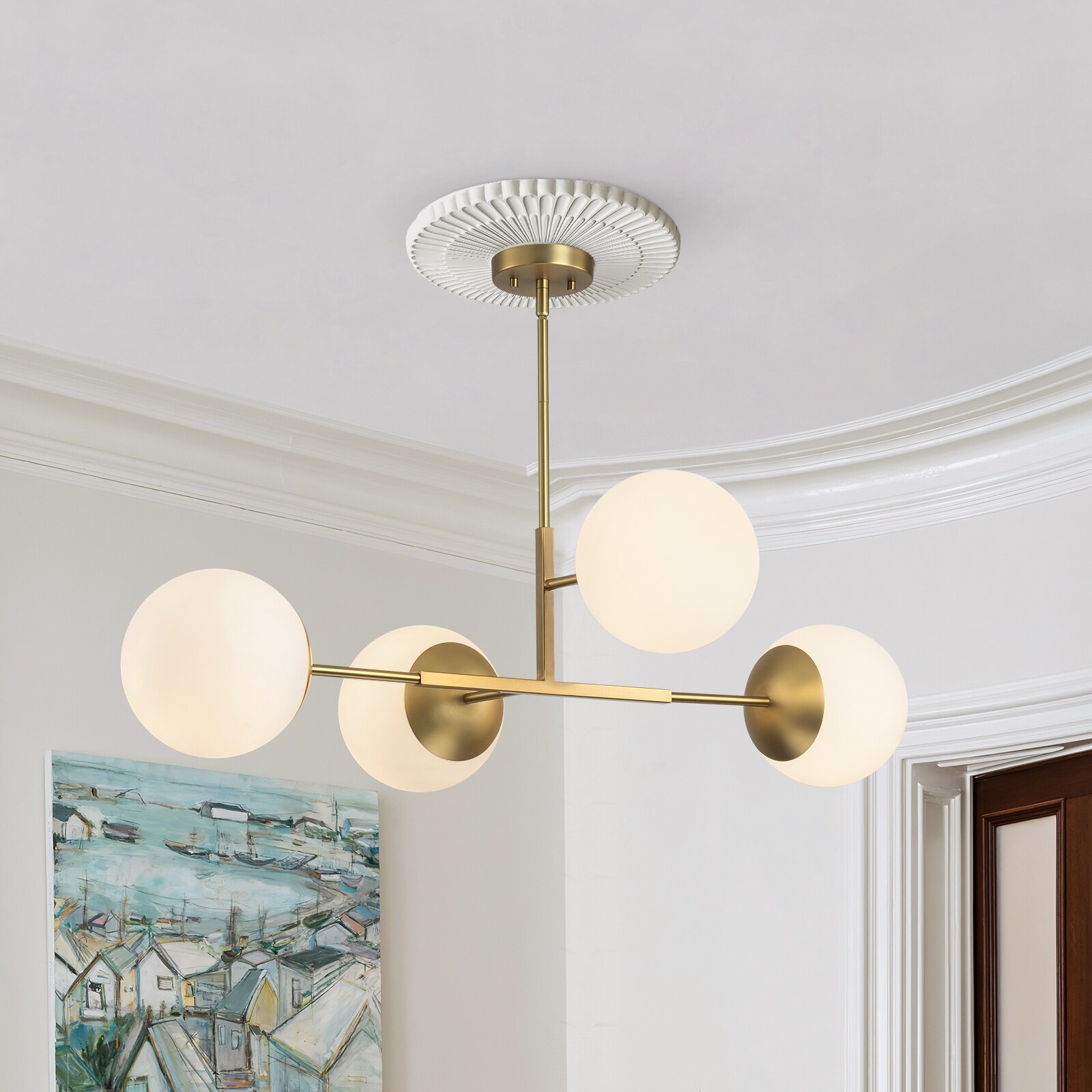 完璧 Gold Dimmable Light - 4 Sputnik Globe Linear Modern トライアルセット・サンプル