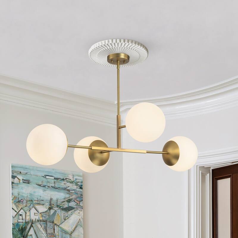 4 - Light Dimmable Gold Sputnik Modern Linear Globe Chandelier Kitchen Island Pendant Light - W41.73"