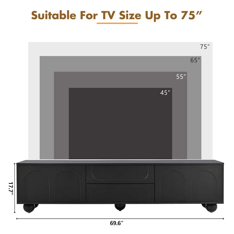 69.60" TV Stand with Storage, Wide Top Media Console Table w/ Wood Legs, Modern Entertainment Center for TVs up to 75"