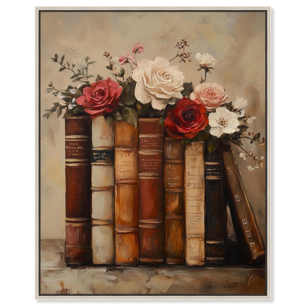 Bookshelf Bouquet II Canvas by Art Remedy