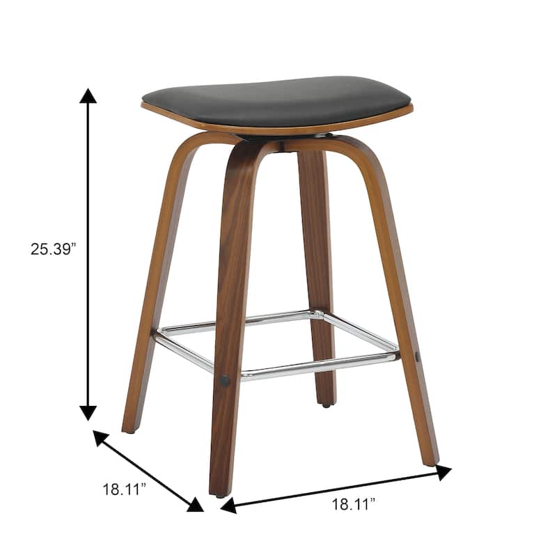 Leather Counter Stool Swivel Square Seat Poplar Wood Frame Iron Foot Rest