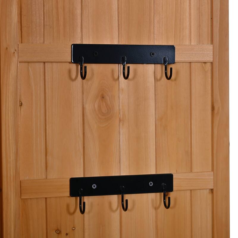 72" Large Patio Garden Shed with Waterproof Roof, Outdoor Storage Cabinet with Workstation & Hooks