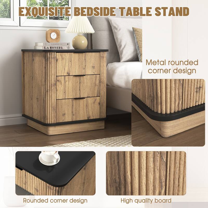 Three-drawer MDF Storage Nightstand, Bedside Cabinet for Bedroom