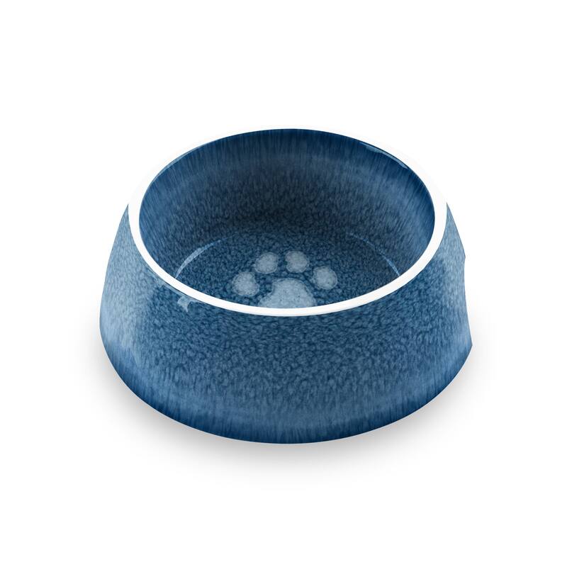 Abode Homewares Indigo Impressions Paw Melamine Pet Bowl - Indigo - Set of 2 - Small