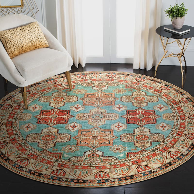 My Magic Carpet Turquoise Machine Washable Area Rug - 6' Round