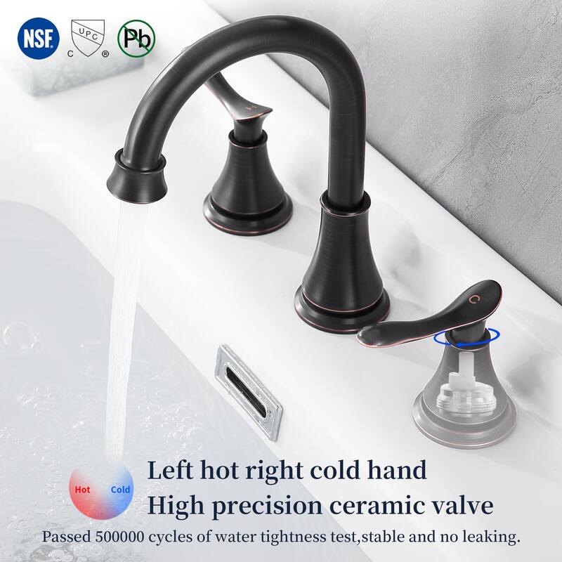 2-Handle Bathroom Sink Faucet 3 Hole 360° Swivel Spout Vanity Sink with Pop Up Drain Assembly and cUPC Water Supply Hoses