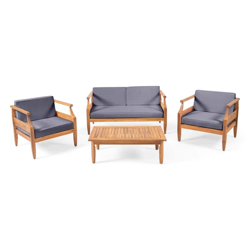 Aston Outdoor Mid-Century Modern Cushioned Acacia 4-seat Chat Set by Christopher Knight Home