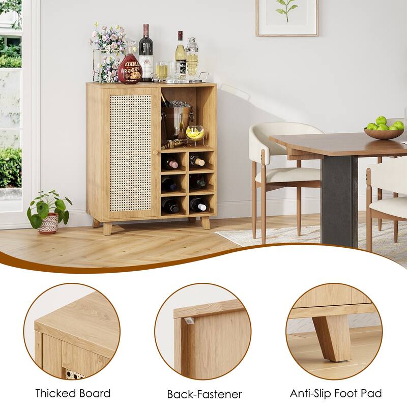 Rossetta 47'' Modern Rattan-Front Door Sideboard Cabinet with Open Shelves and Protective Foot Pads