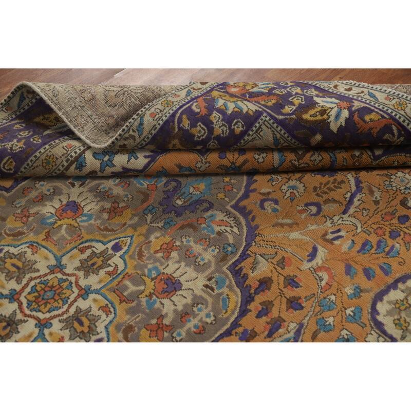 Hand Knotted Oriental 100% Wool Carpet Traditional Floral Oranges & Rust Tabriz Area Rug - 10' 7'' X 6' 5''