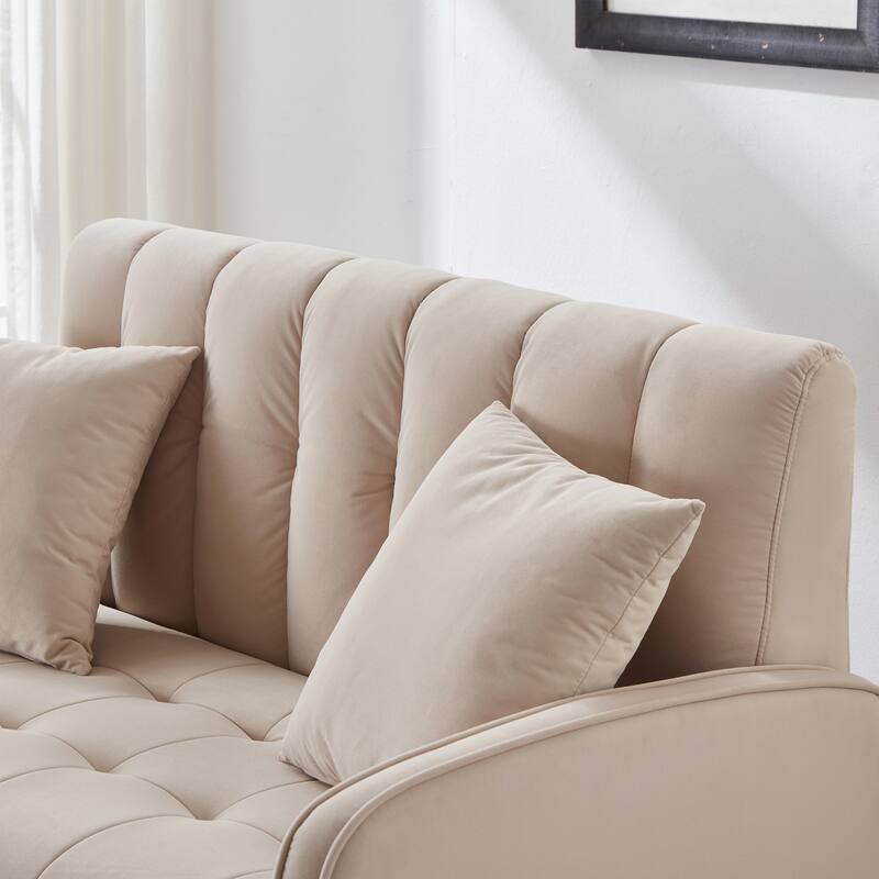 Modern Loveseat, Velvet Tufted Couch Upholstered Futon Sofa with 2 Tufted Pillow for Living Room 2-seat Armchair