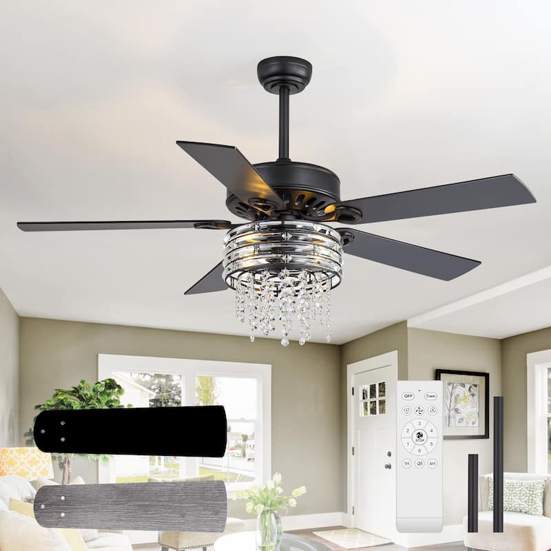 52-inch Reversible 5-Blade Crystal Caged Ceiling Fan with Remote and Light Kit
