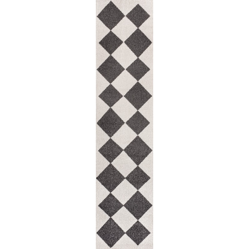 JONATHAN Y Porter Classic Geometric Diamond Pattern Rug - 2 X 8 - White/Dark Gray