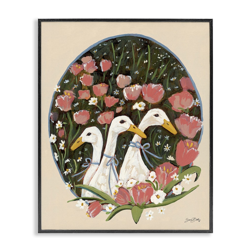Stupell Ducks with Cottage Blooms Framed Giclee Art Design By Sara Baker
