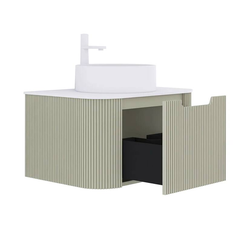 Wall-Mounted Bathroom Vanity with White Round Ceramic Sink