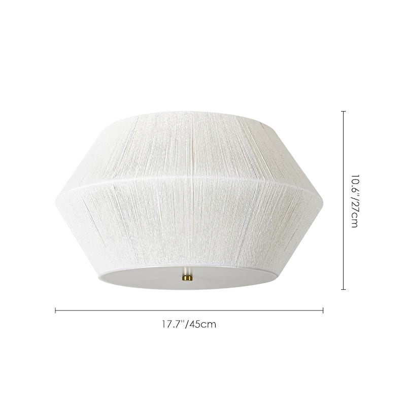 17.7" 3-Light Farmhouse Rustic Brass Ivory Rope Drum Flush Mount Ceiling Light - 17.7 in. Dia x 10.6 in. H