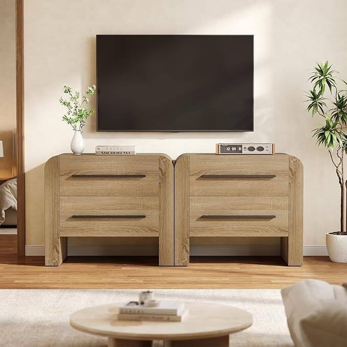 Modern Curved Nightstand with Storage for Bedroom