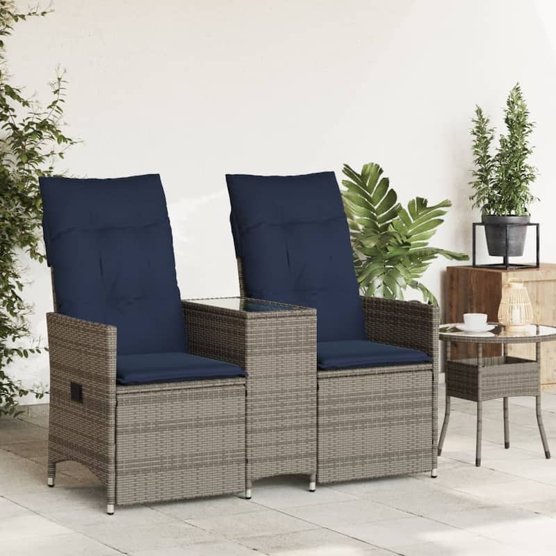 vidaXL Reclining Patio Sofa 2-Seater with Table Gray Poly Rattan - 51.2 x 23.2 x 36.2