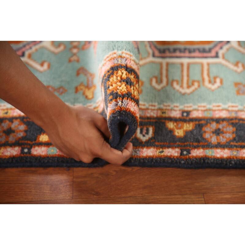 Turquoise / Green Kazak Oriental Foyer Rug Handmade Wool Carpet - 3'1" x 5'0"