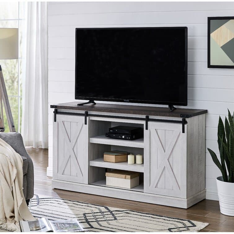 Wood Media Console TV Stand Entertainment Center - off white
