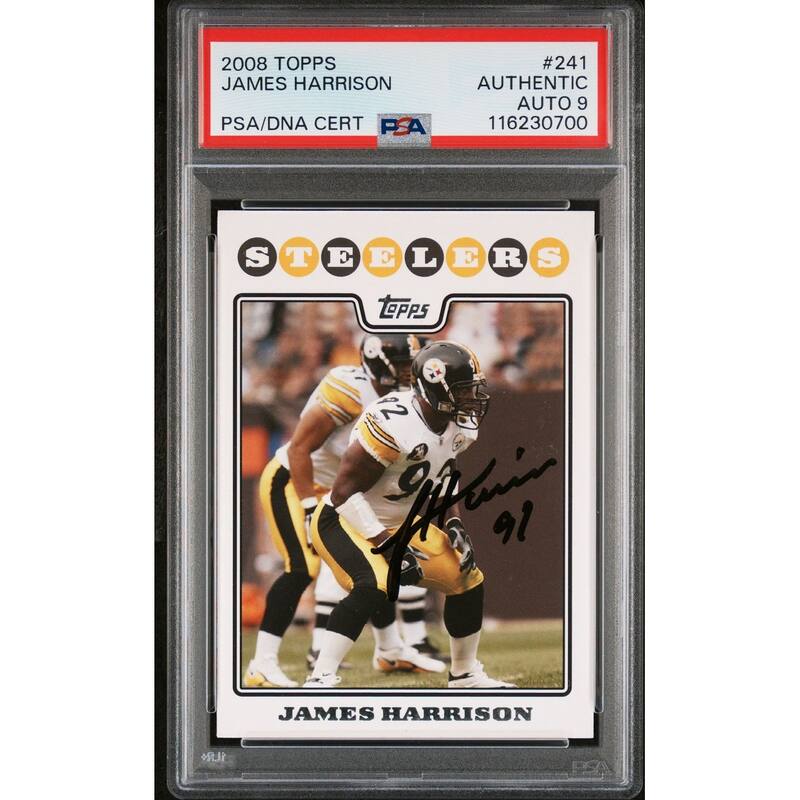 James Harrison 2008 Topps Signed Football Rookie Card #241 Auto Graded PSA 9 Cert # 116230700 - 8' x 11'
